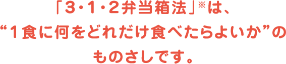 「３・１・２弁当箱法」※は、“１食に何をどれだけ食べたらよいか”のものさしです。