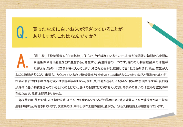 お米q A 買ったお米に白いお米が混ざっていることがありますが 米ネット