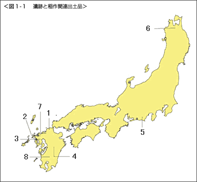 図1-1 遺跡と稲作関連出土品