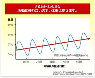 夕食を多くとった場合活動に使われないので、体重は増えます。